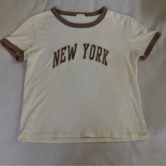 Brandy Melville Tops - Brandy Melville Cream and Brown New York Tee